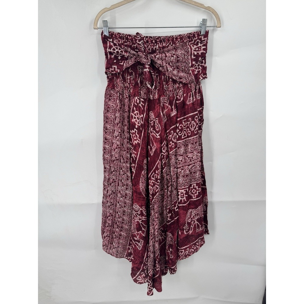 Bangkok Pant Elephant India Midi Asymmetrical Skirt Women Large Red Animal Retro
